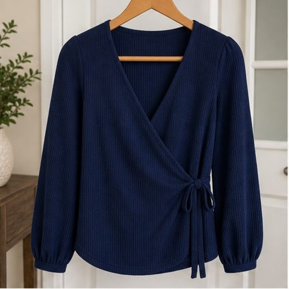 Navy Wrap Blouse